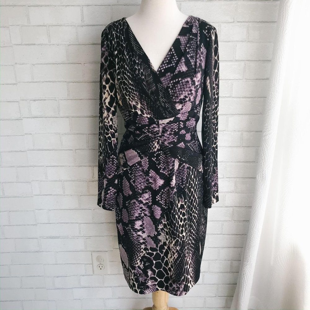 David Meister Snakeskin Print Purple Black Dress 8